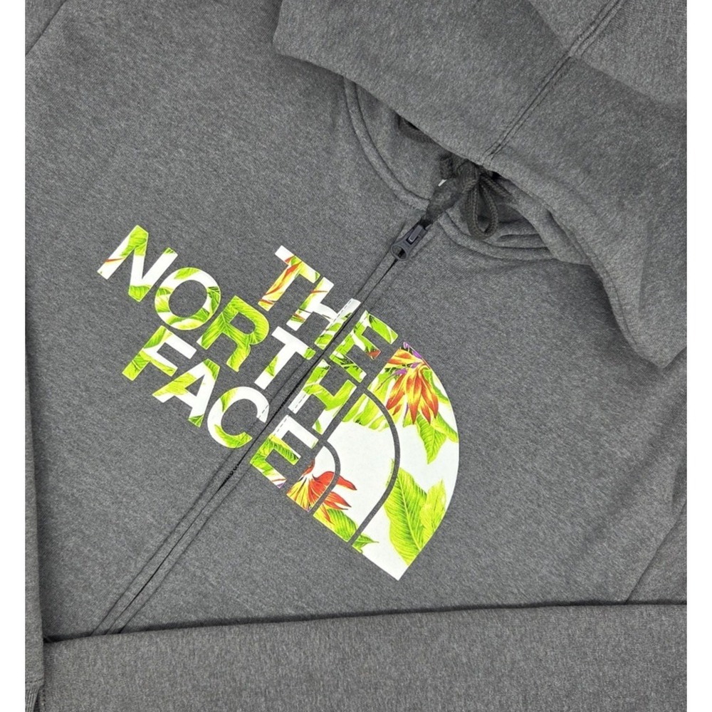 The North Face Floral Logo Full Zip Hoodie Sweatshirt Mens Size XL Gray Tropical